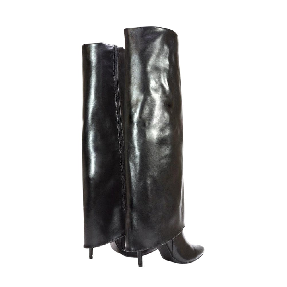 Black - Back - XY London Womens-Ladies Shauna Fold Over Stiletto Heel Knee-High Boots