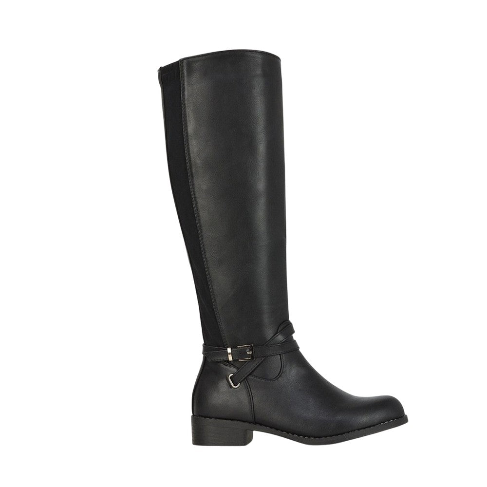 Black - Side - XY London Womens-Ladies Everly Flat Knee-High Boots