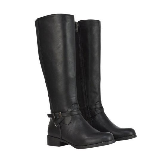Black - Front - XY London Womens-Ladies Everly Flat Knee-High Boots