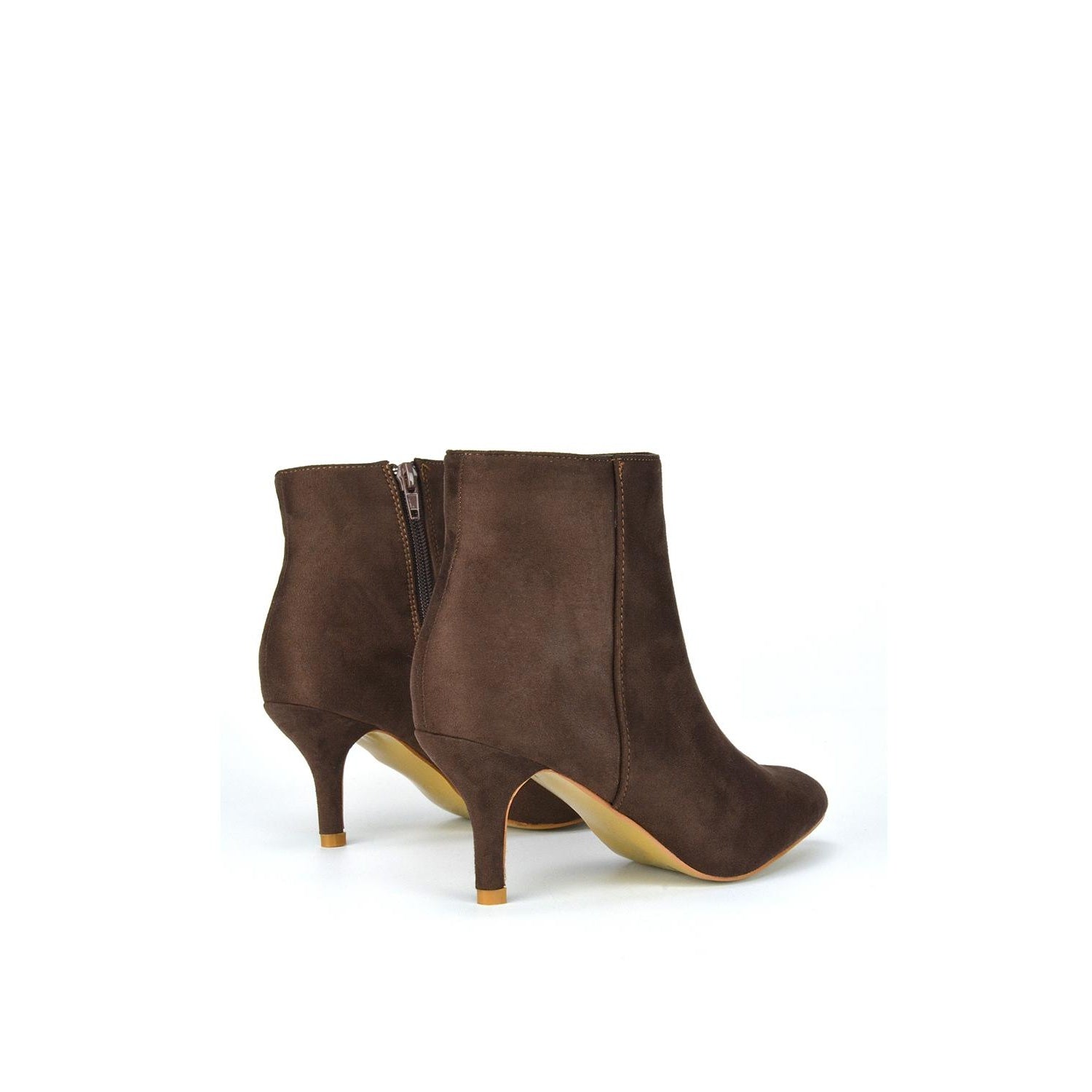 Brown - Side - XY London Womens-Ladies Anastsia Side Zip Mid Kitten Heel Ankle Boots