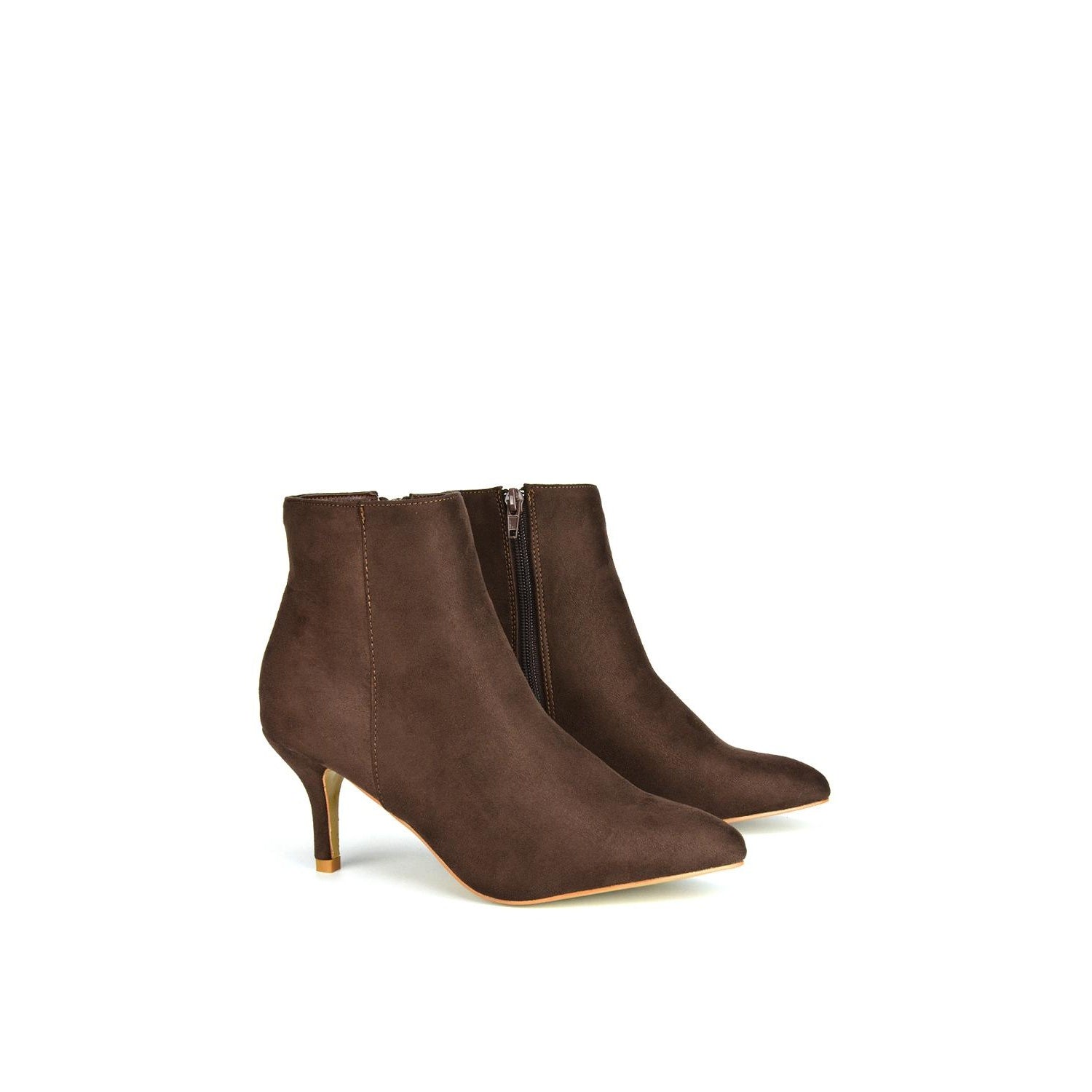 Brown - Lifestyle - XY London Womens-Ladies Anastsia Side Zip Mid Kitten Heel Ankle Boots