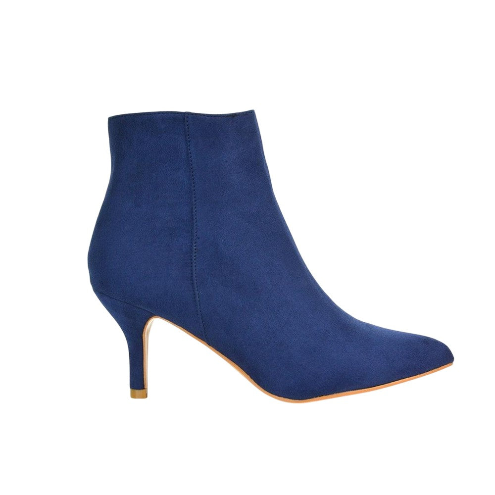 Navy - Side - XY London Womens-Ladies Anastsia Side Zip Mid Kitten Heel Ankle Boots
