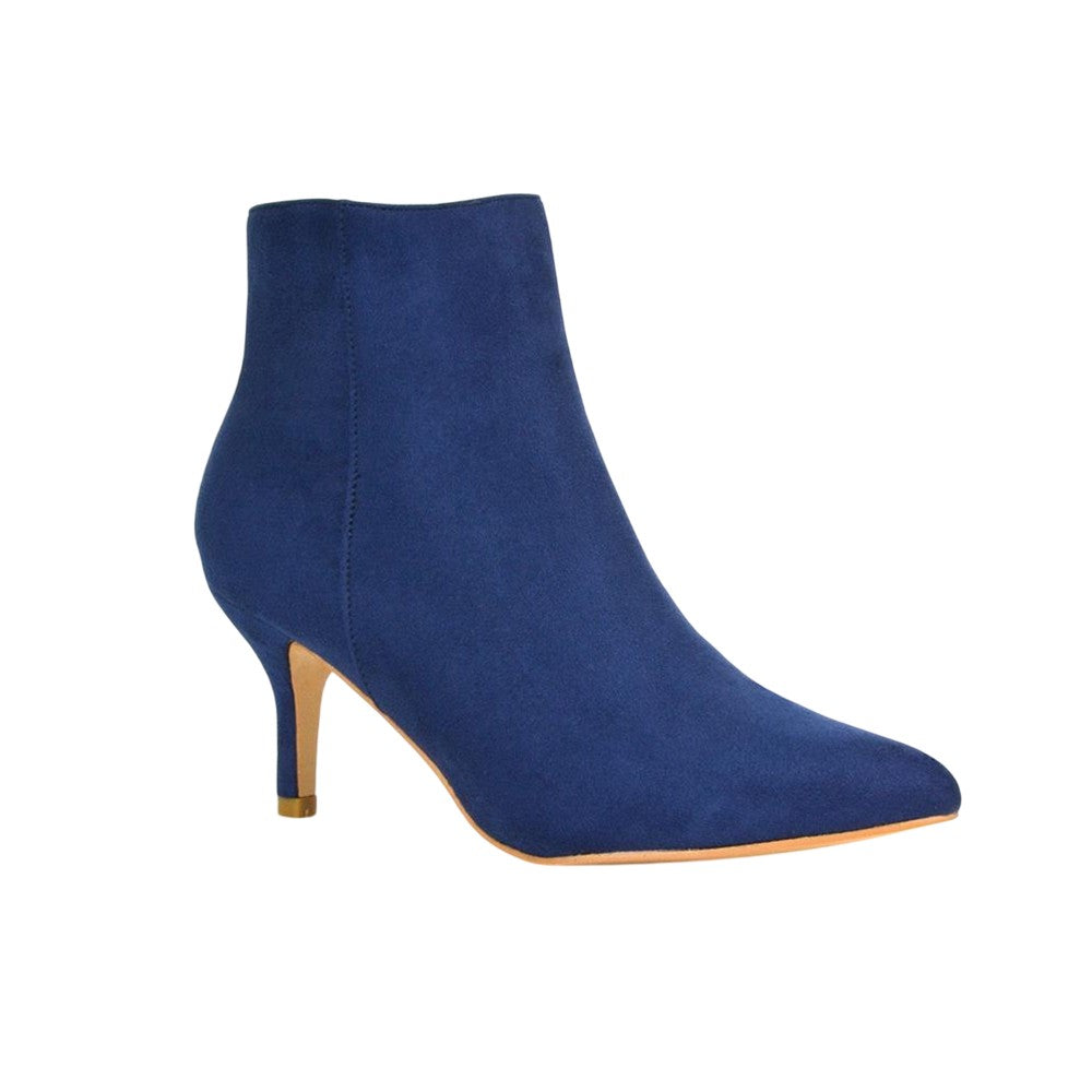 Navy - Lifestyle - XY London Womens-Ladies Anastsia Side Zip Mid Kitten Heel Ankle Boots