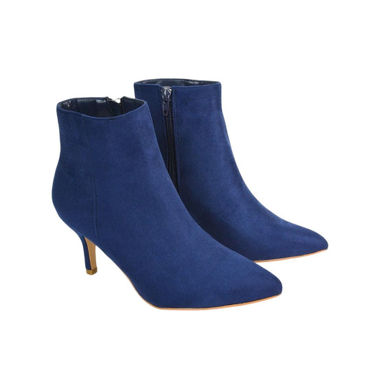 Navy - Front - XY London Womens-Ladies Anastsia Side Zip Mid Kitten Heel Ankle Boots