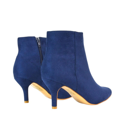 Navy - Back - XY London Womens-Ladies Anastsia Side Zip Mid Kitten Heel Ankle Boots