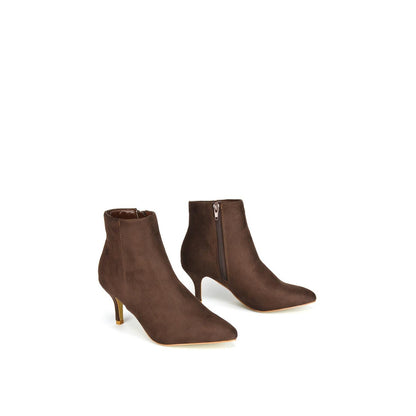 Brown - Back - XY London Womens-Ladies Anastsia Side Zip Mid Kitten Heel Ankle Boots