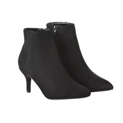 Jet Black - Front - XY London Womens-Ladies Anastsia Side Zip Mid Kitten Heel Ankle Boots