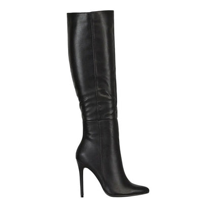 Black - Side - XY London Womens-Ladies Nora Pointed Side Zip High Stiletto Heel Knee-High Boots