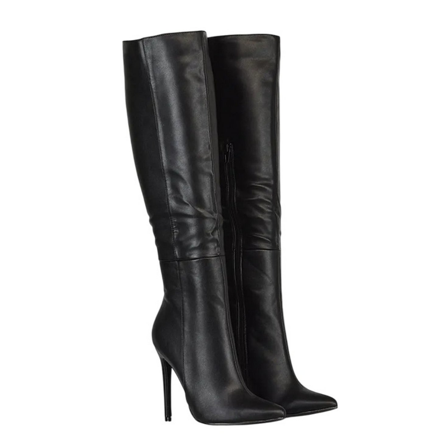 Black - Front - XY London Womens-Ladies Nora Pointed Side Zip High Stiletto Heel Knee-High Boots