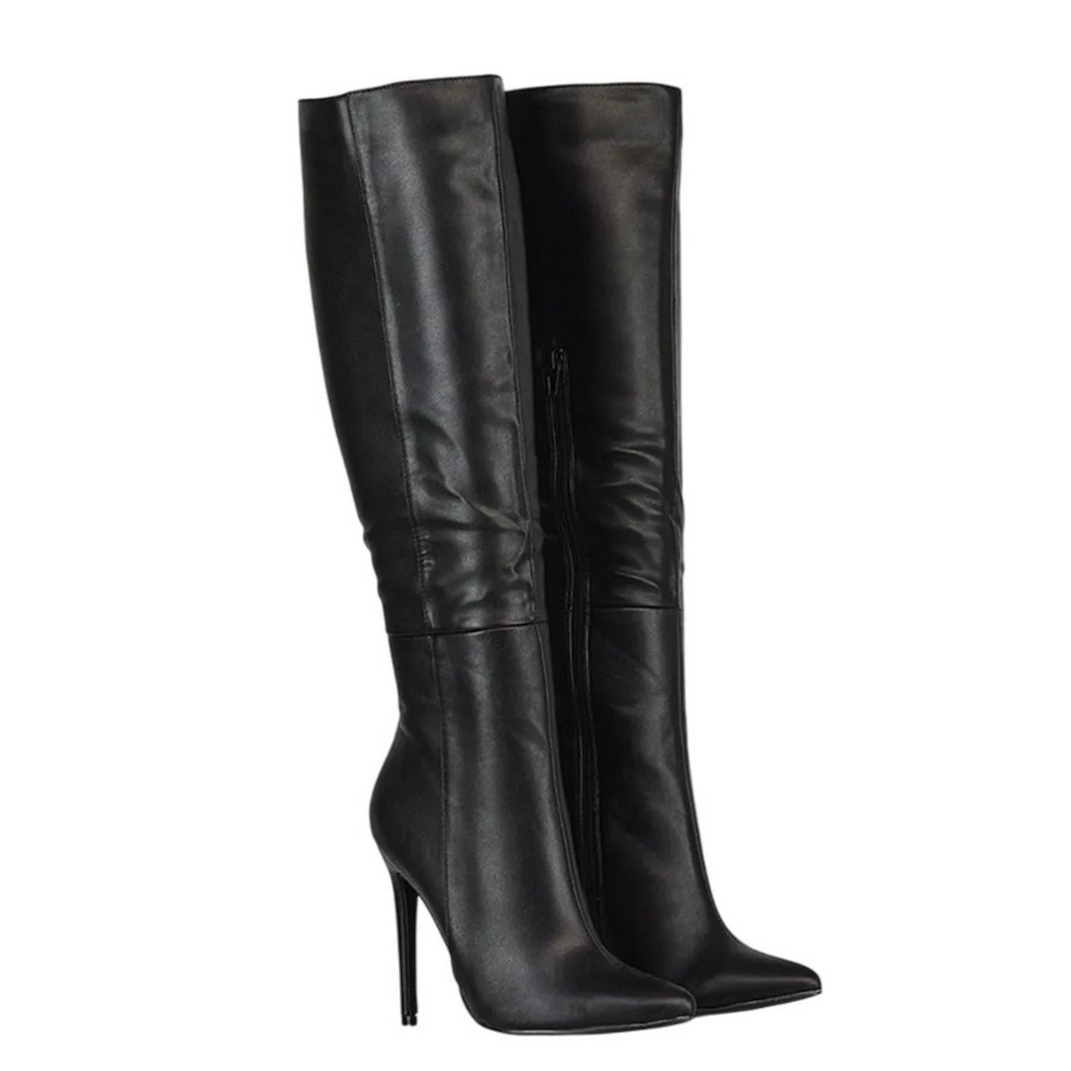 Black - Front - XY London Womens-Ladies Nora Pointed Side Zip High Stiletto Heel Knee-High Boots
