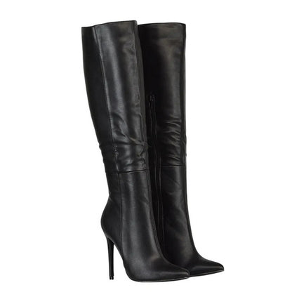 Black - Front - XY London Womens-Ladies Nora Pointed Side Zip High Stiletto Heel Knee-High Boots