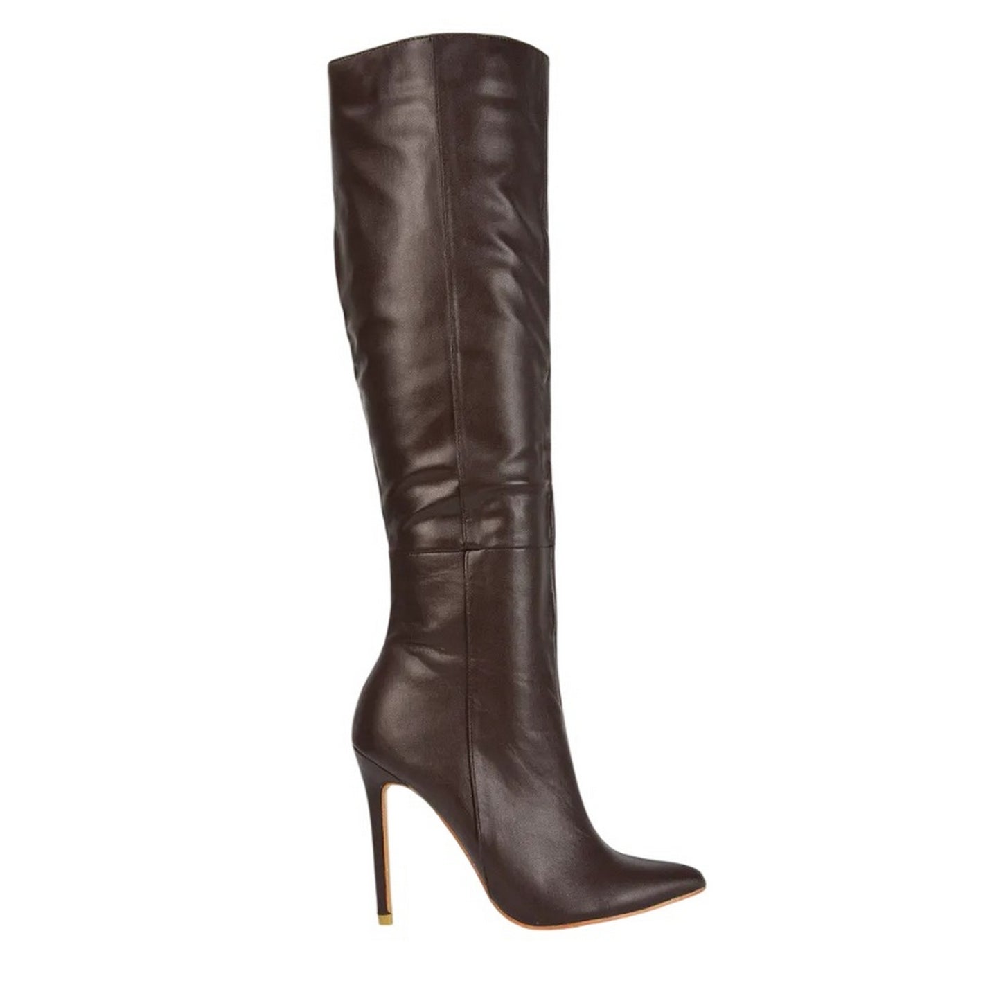 Brown - Side - XY London Womens-Ladies Nora Pointed Side Zip High Stiletto Heel Knee-High Boots
