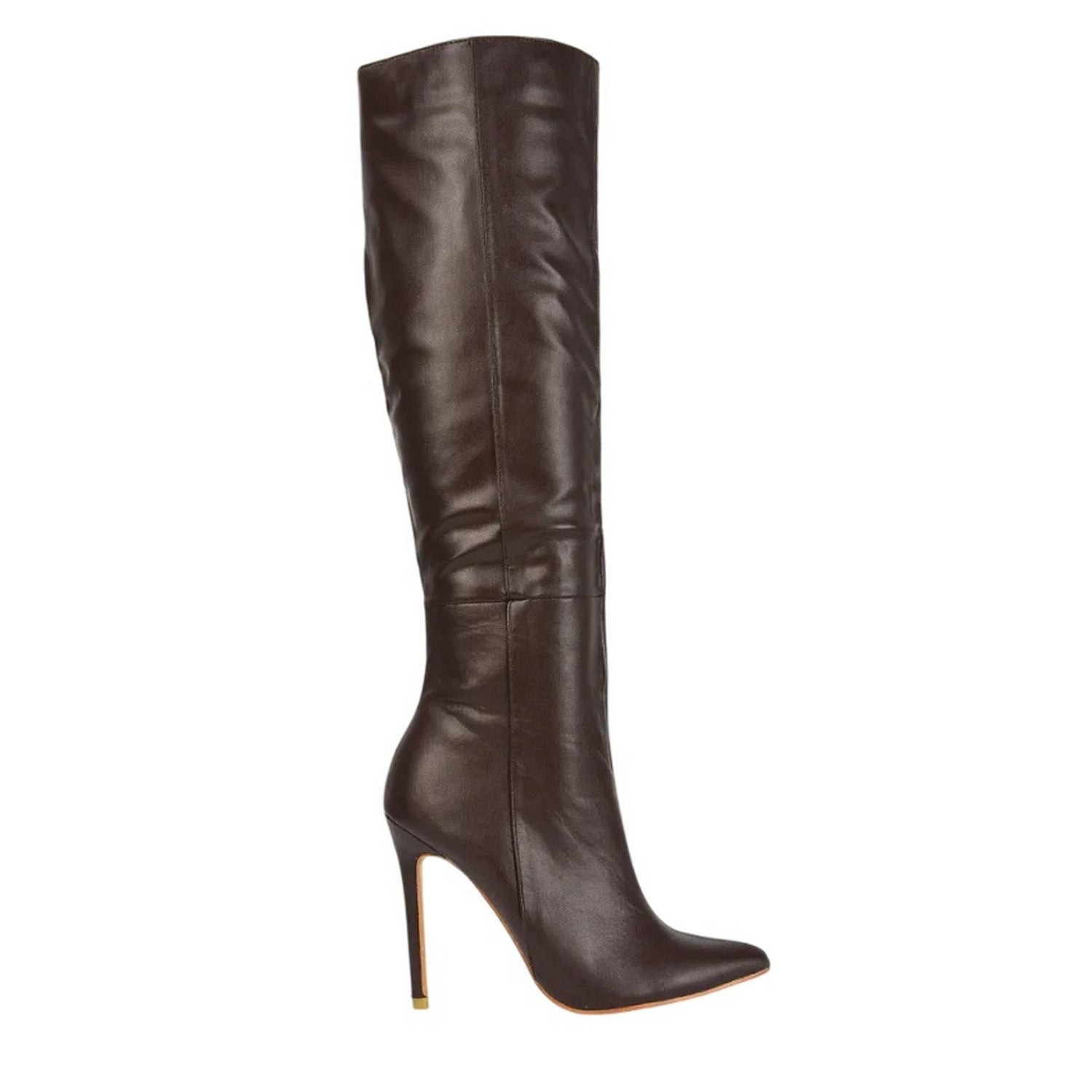 Brown - Side - XY London Womens-Ladies Nora Pointed Side Zip High Stiletto Heel Knee-High Boots