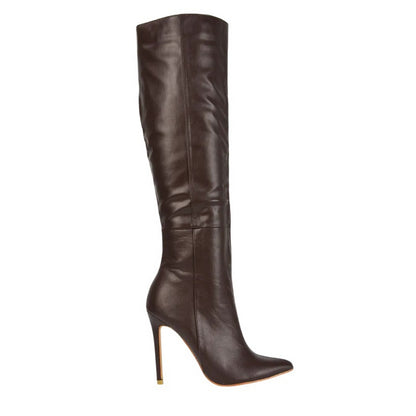 Brown - Side - XY London Womens-Ladies Nora Pointed Side Zip High Stiletto Heel Knee-High Boots