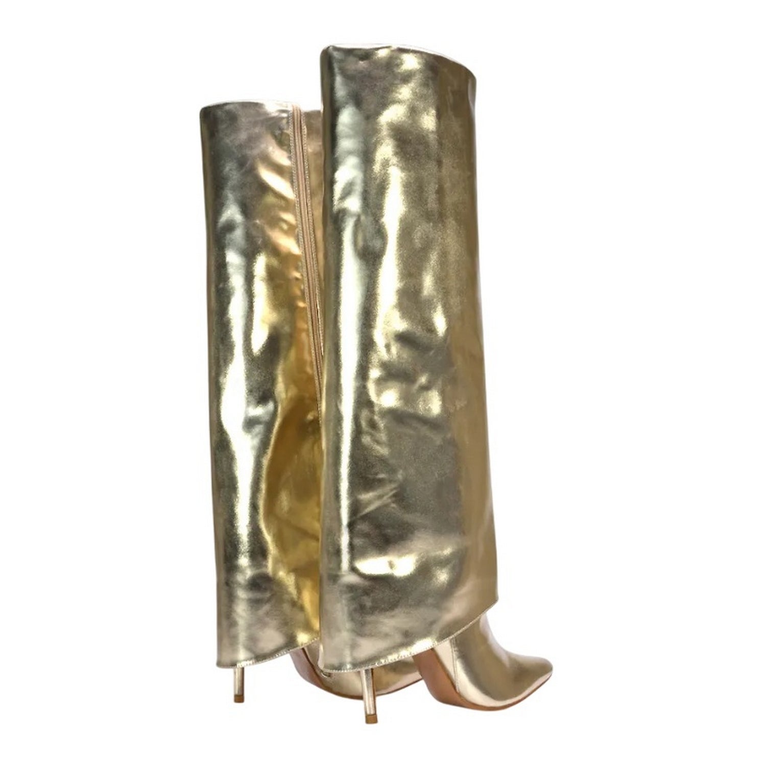 Metallic Gold - Back - XY London Womens-Ladies Shauna Fold Over Metallic High Stiletto Heel Knee-High Boots