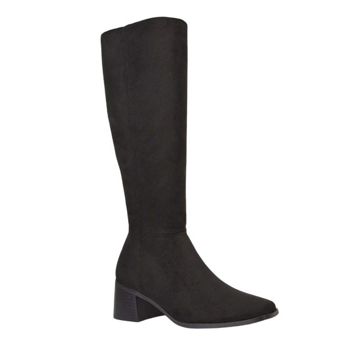 Jet Black - Side - XY London Womens-Ladies Ruby Square Toe Side Zip Low Heel Knee-High Boots