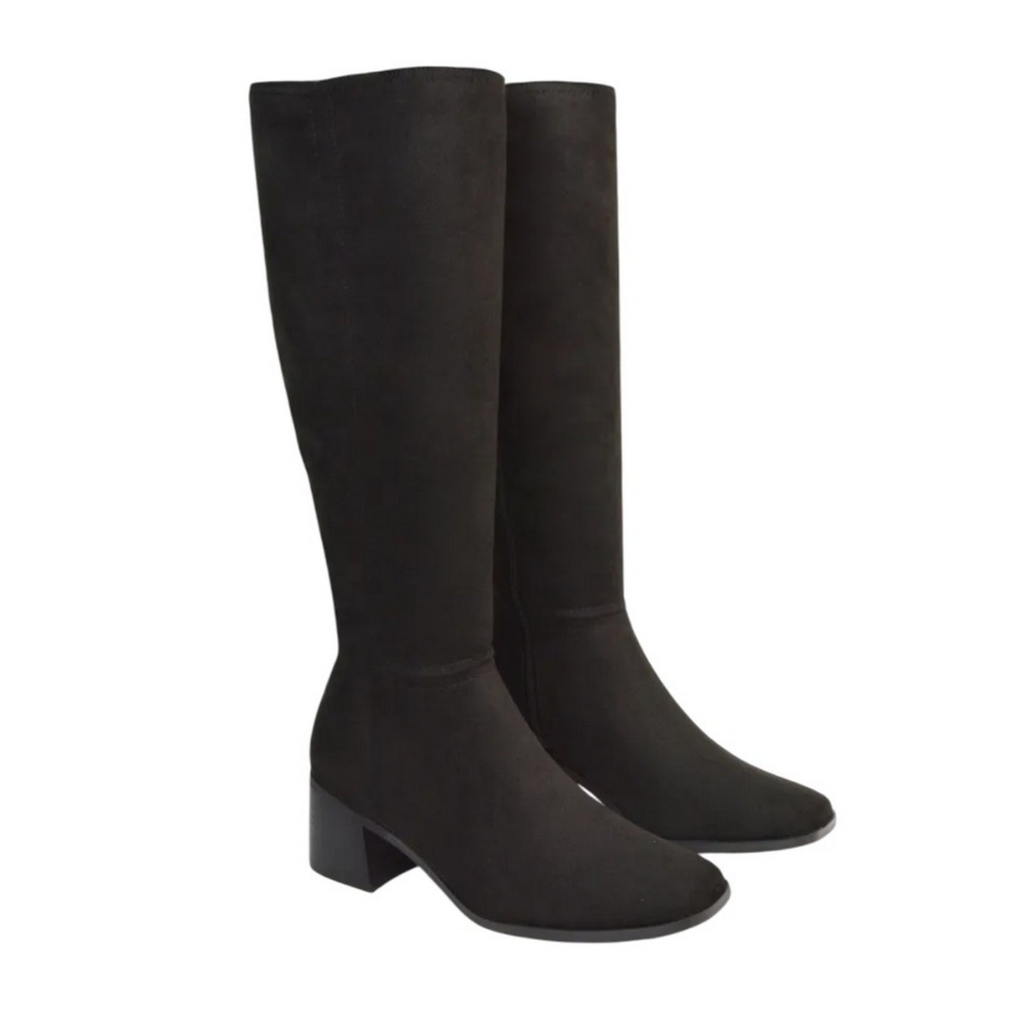 Jet Black - Front - XY London Womens-Ladies Ruby Square Toe Side Zip Low Heel Knee-High Boots