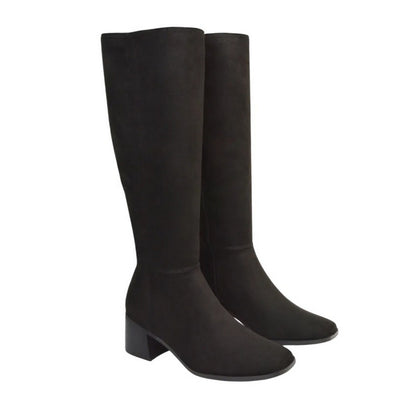 Jet Black - Front - XY London Womens-Ladies Ruby Square Toe Side Zip Low Heel Knee-High Boots