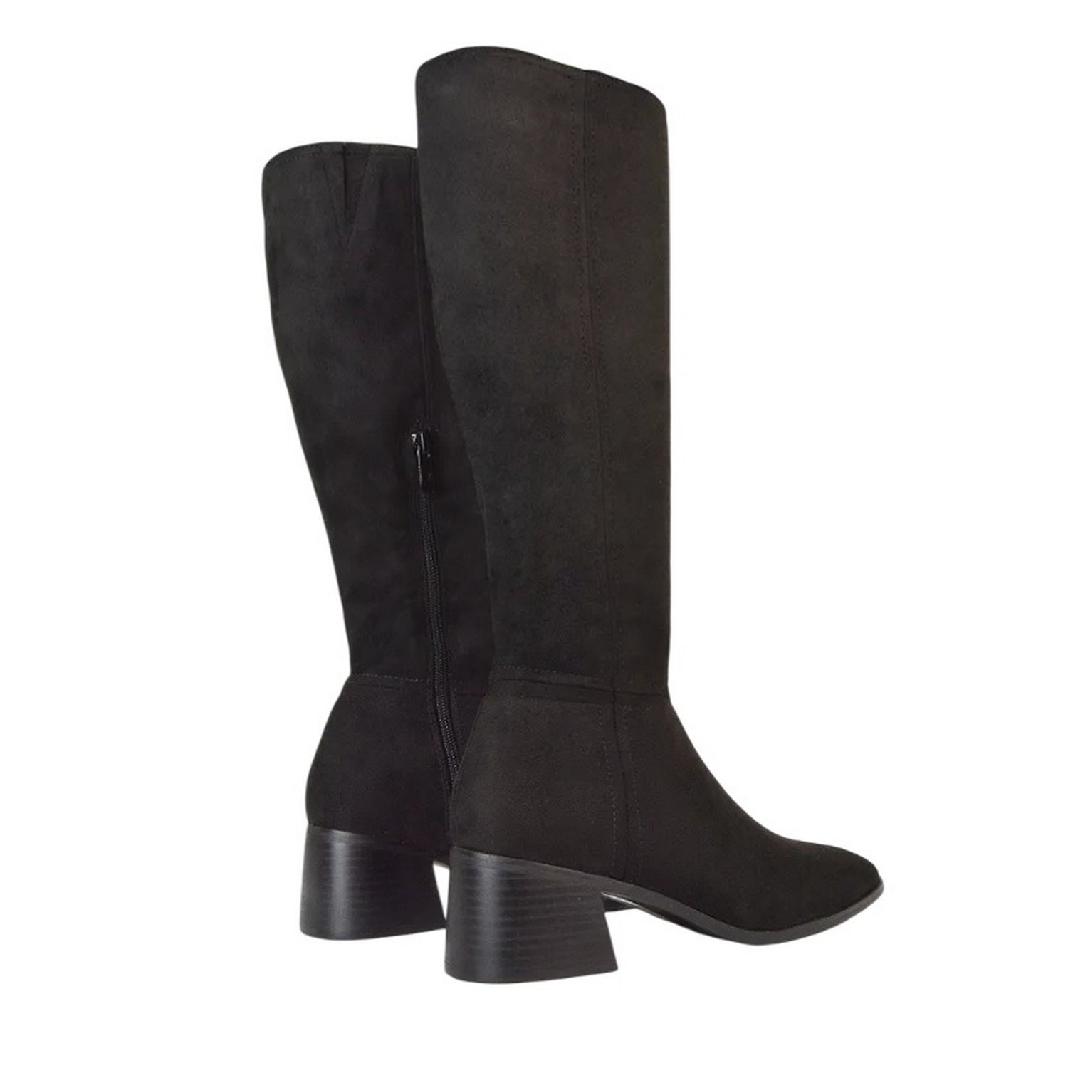 Jet Black - Back - XY London Womens-Ladies Ruby Square Toe Side Zip Low Heel Knee-High Boots