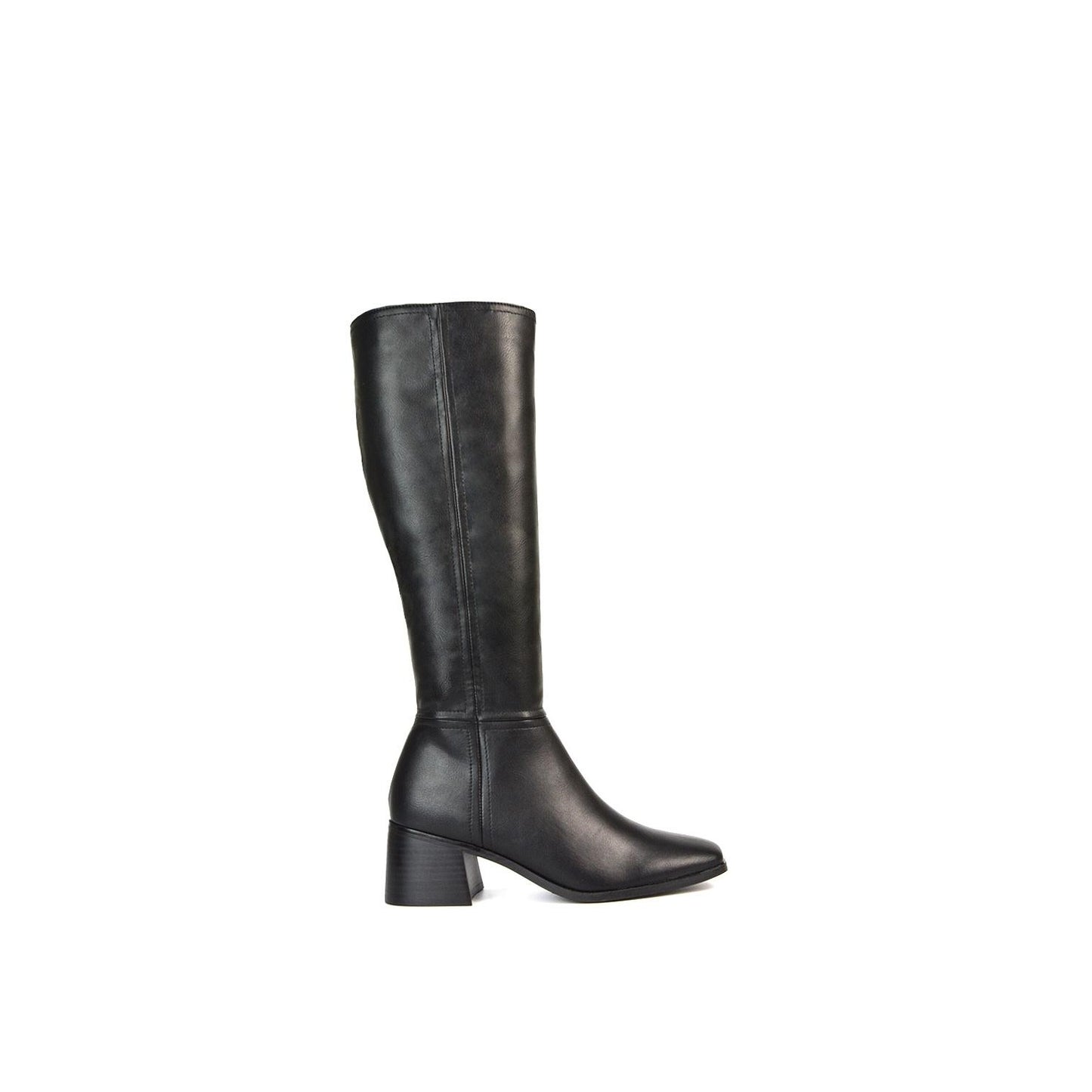 Black - Front - XY London Womens-Ladies Ruby Square Toe Side Zip Low Heel Knee-High Boots
