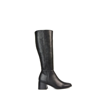 Black - Front - XY London Womens-Ladies Ruby Square Toe Side Zip Low Heel Knee-High Boots