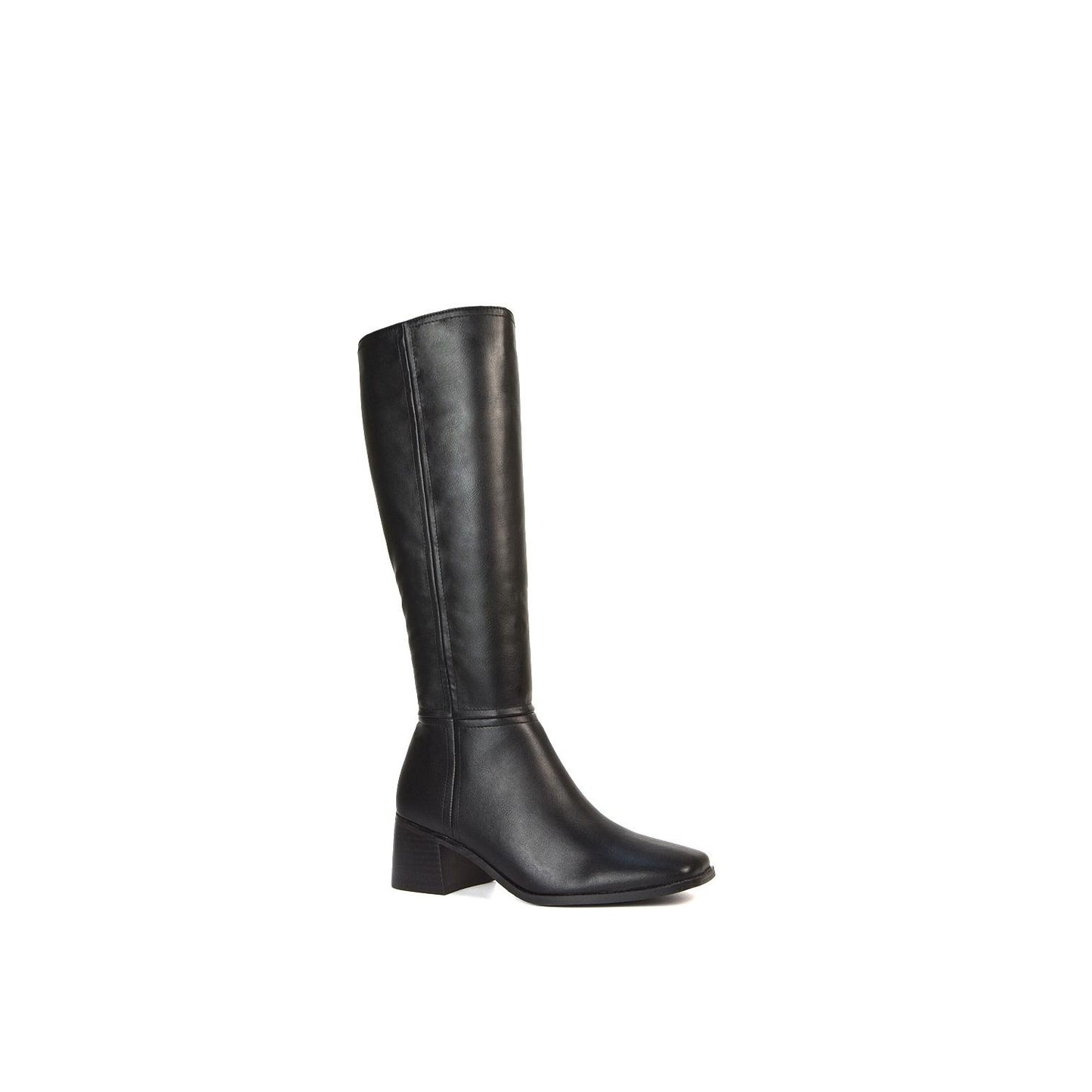 Black - Back - XY London Womens-Ladies Ruby Square Toe Side Zip Low Heel Knee-High Boots