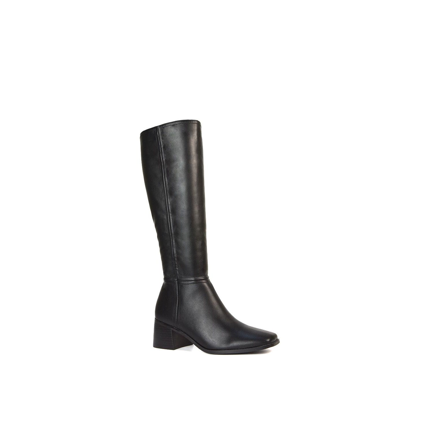 Black - Back - XY London Womens-Ladies Ruby Square Toe Side Zip Low Heel Knee-High Boots