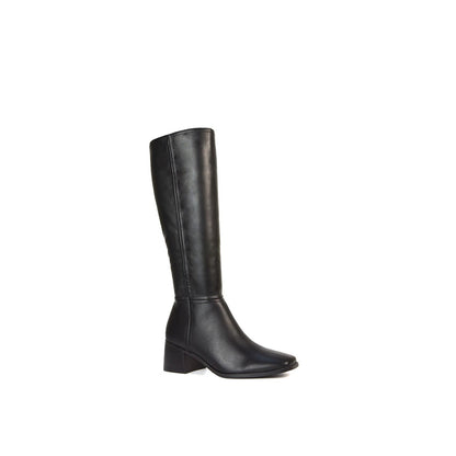 Black - Back - XY London Womens-Ladies Ruby Square Toe Side Zip Low Heel Knee-High Boots