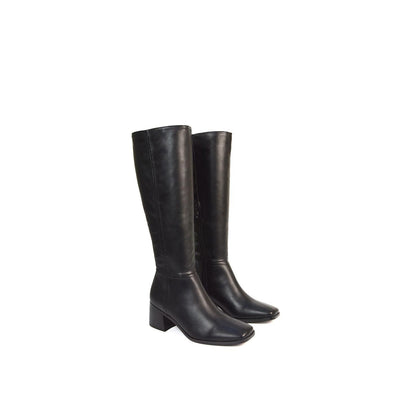 Black - Side - XY London Womens-Ladies Ruby Square Toe Side Zip Low Heel Knee-High Boots
