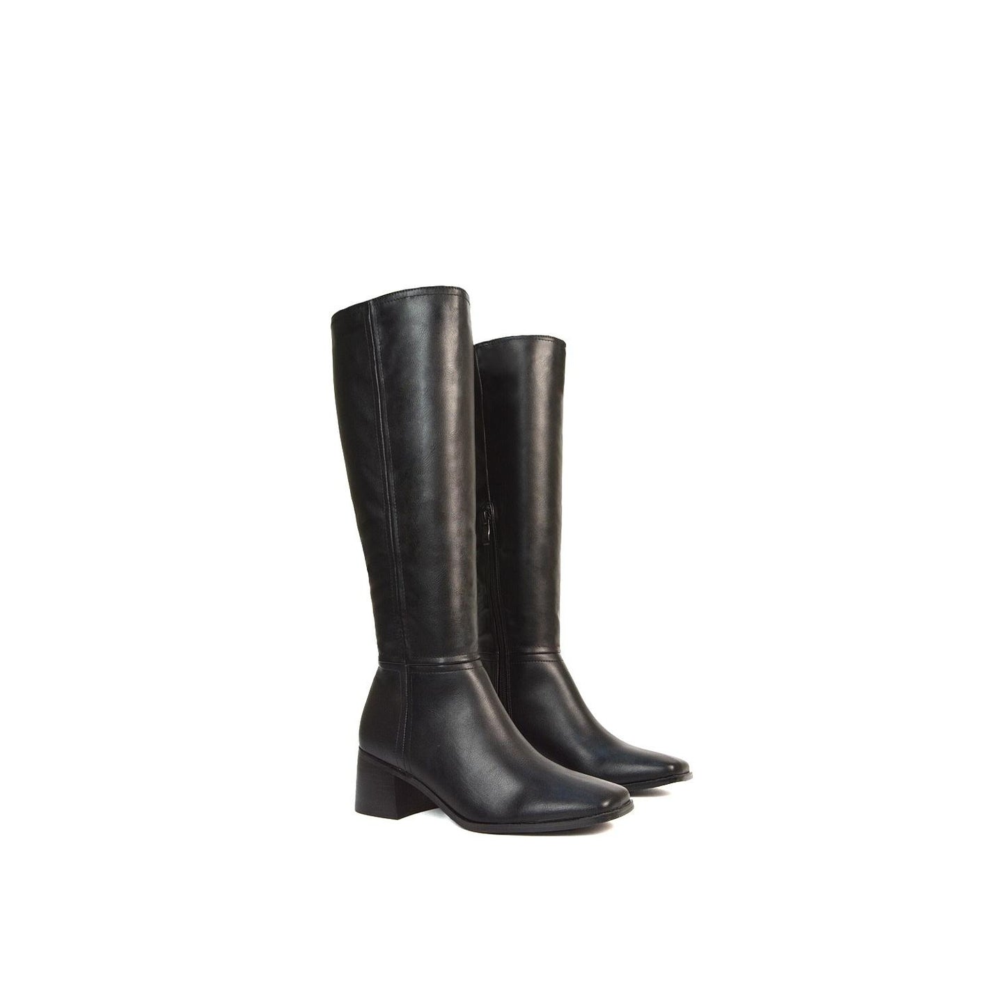 Black - Lifestyle - XY London Womens-Ladies Ruby Square Toe Side Zip Low Heel Knee-High Boots
