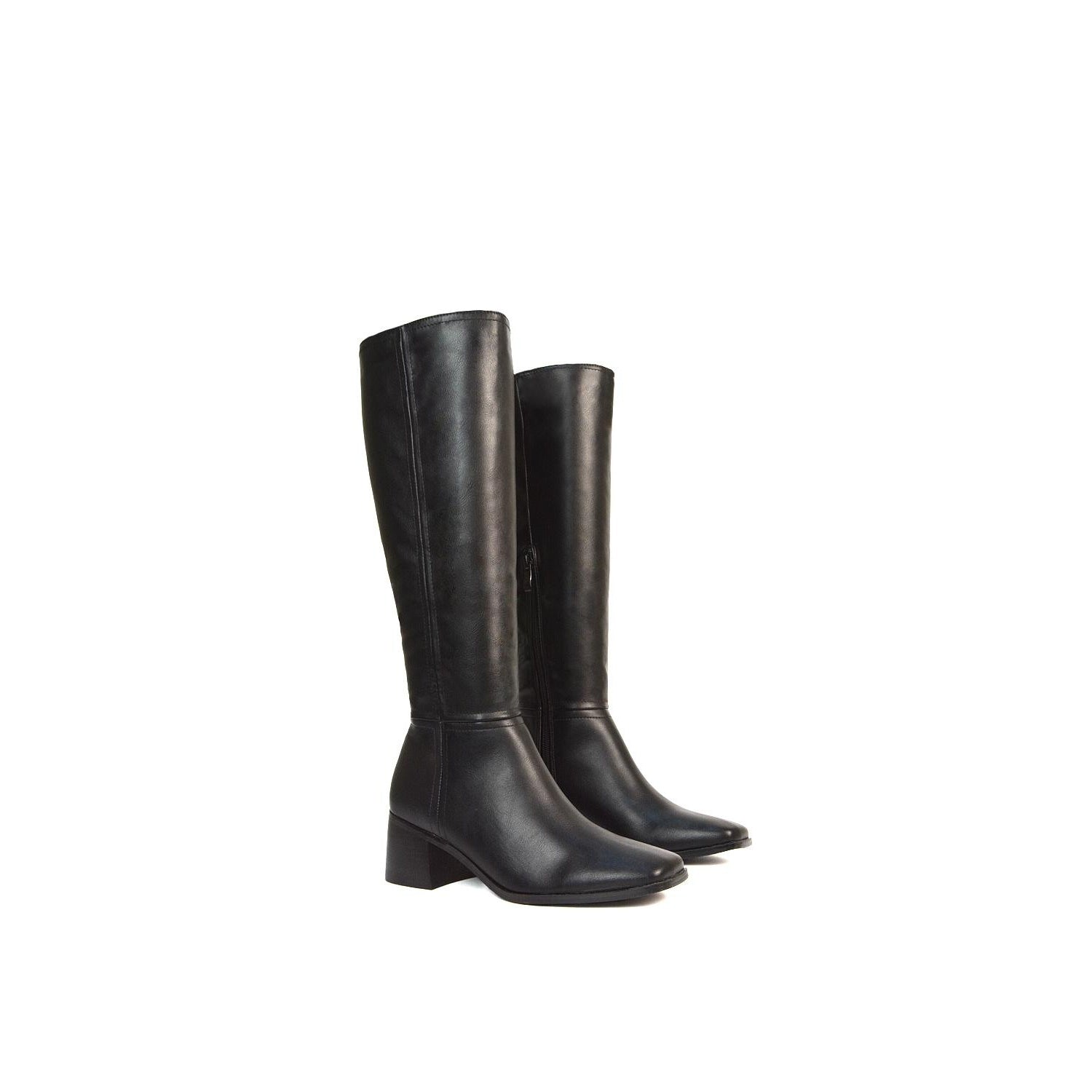 Black - Lifestyle - XY London Womens-Ladies Ruby Square Toe Side Zip Low Heel Knee-High Boots