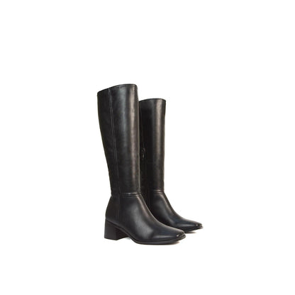 Black - Lifestyle - XY London Womens-Ladies Ruby Square Toe Side Zip Low Heel Knee-High Boots