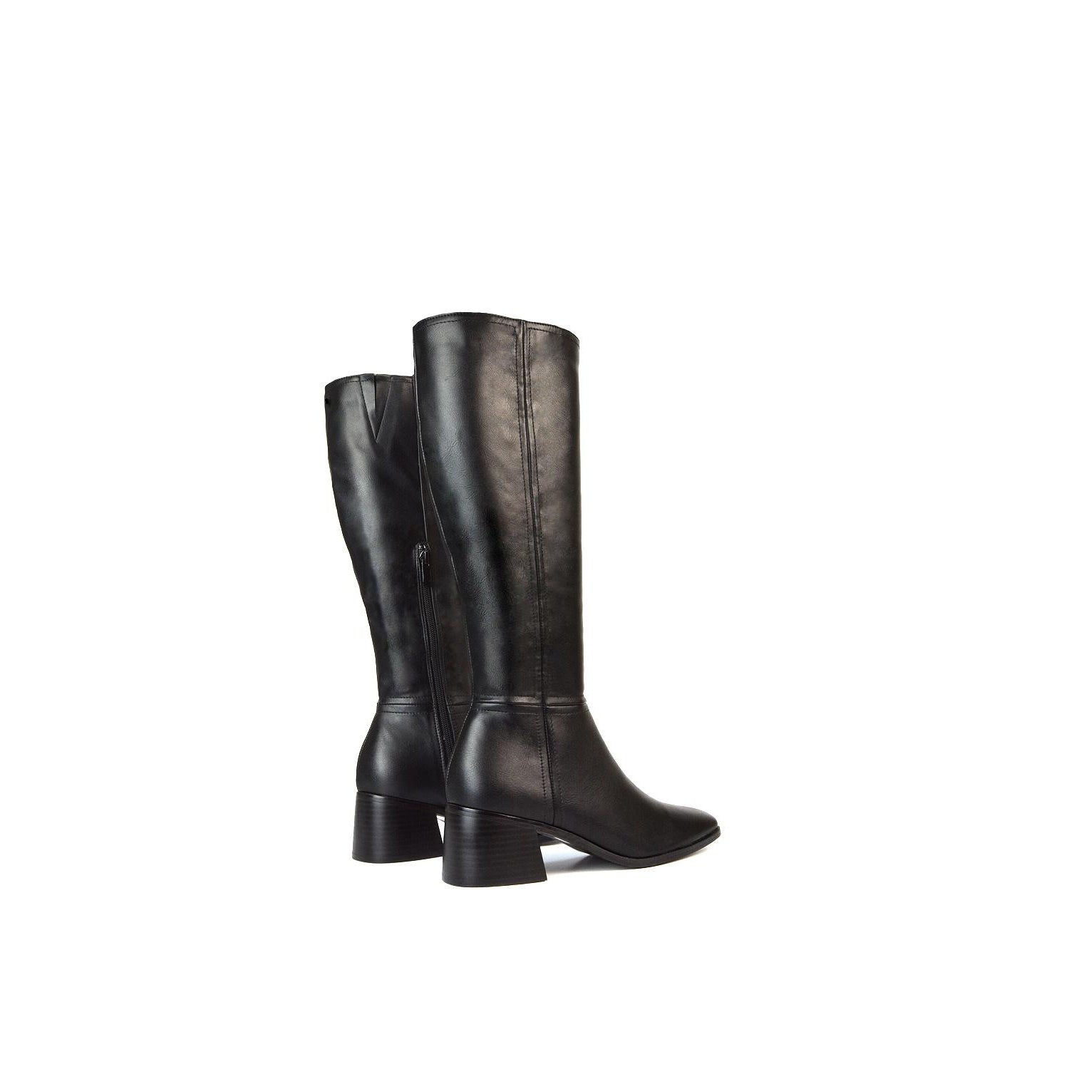 Black - Pack Shot - XY London Womens-Ladies Ruby Square Toe Side Zip Low Heel Knee-High Boots