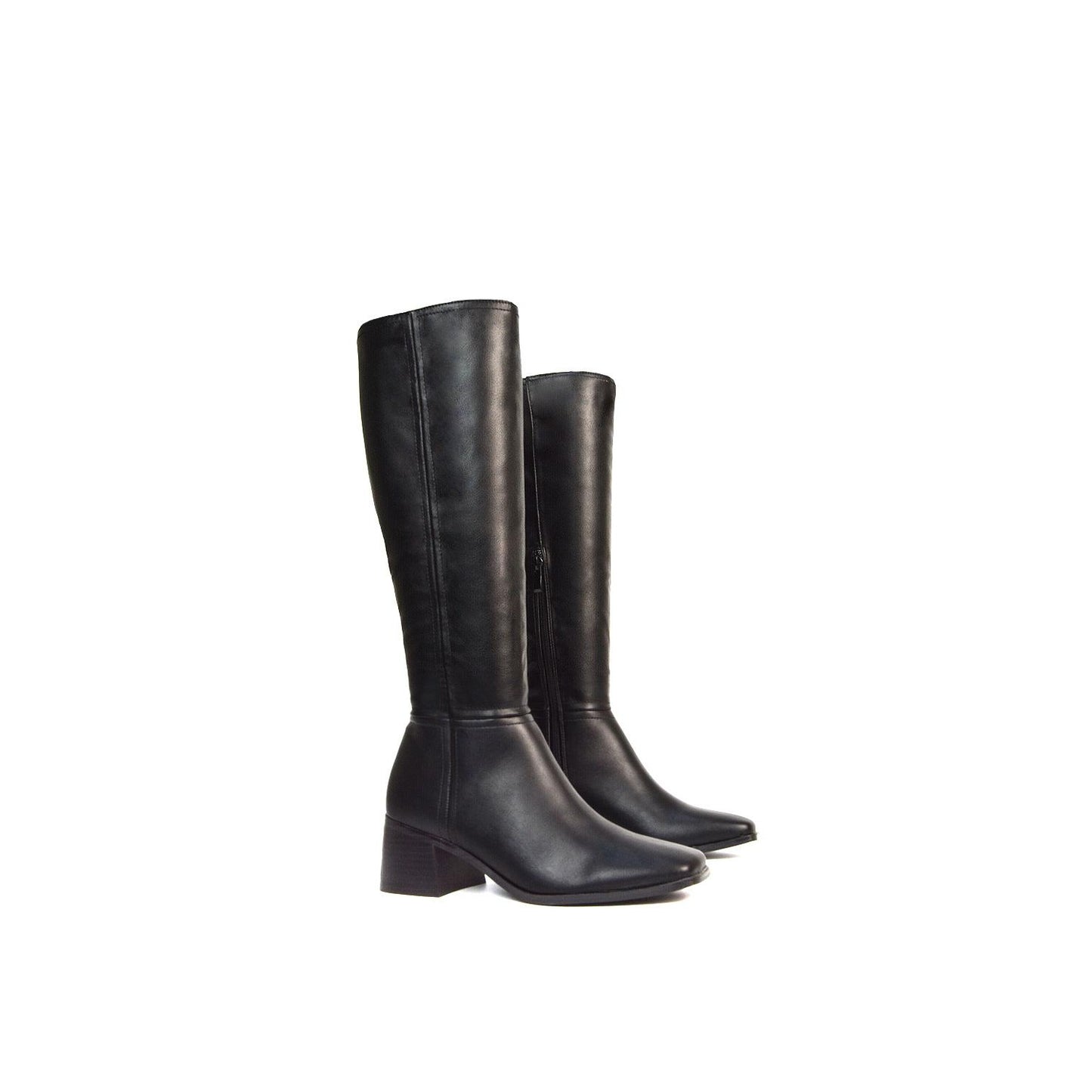 Black - Close up - XY London Womens-Ladies Ruby Square Toe Side Zip Low Heel Knee-High Boots