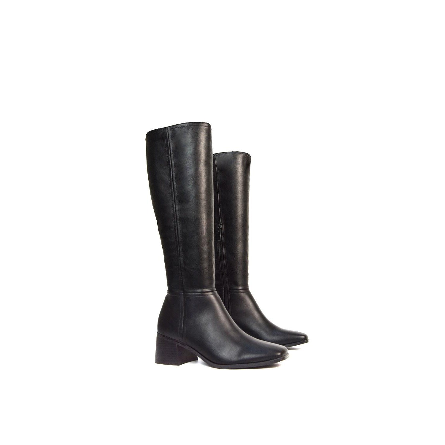 Black - Close up - XY London Womens-Ladies Ruby Square Toe Side Zip Low Heel Knee-High Boots
