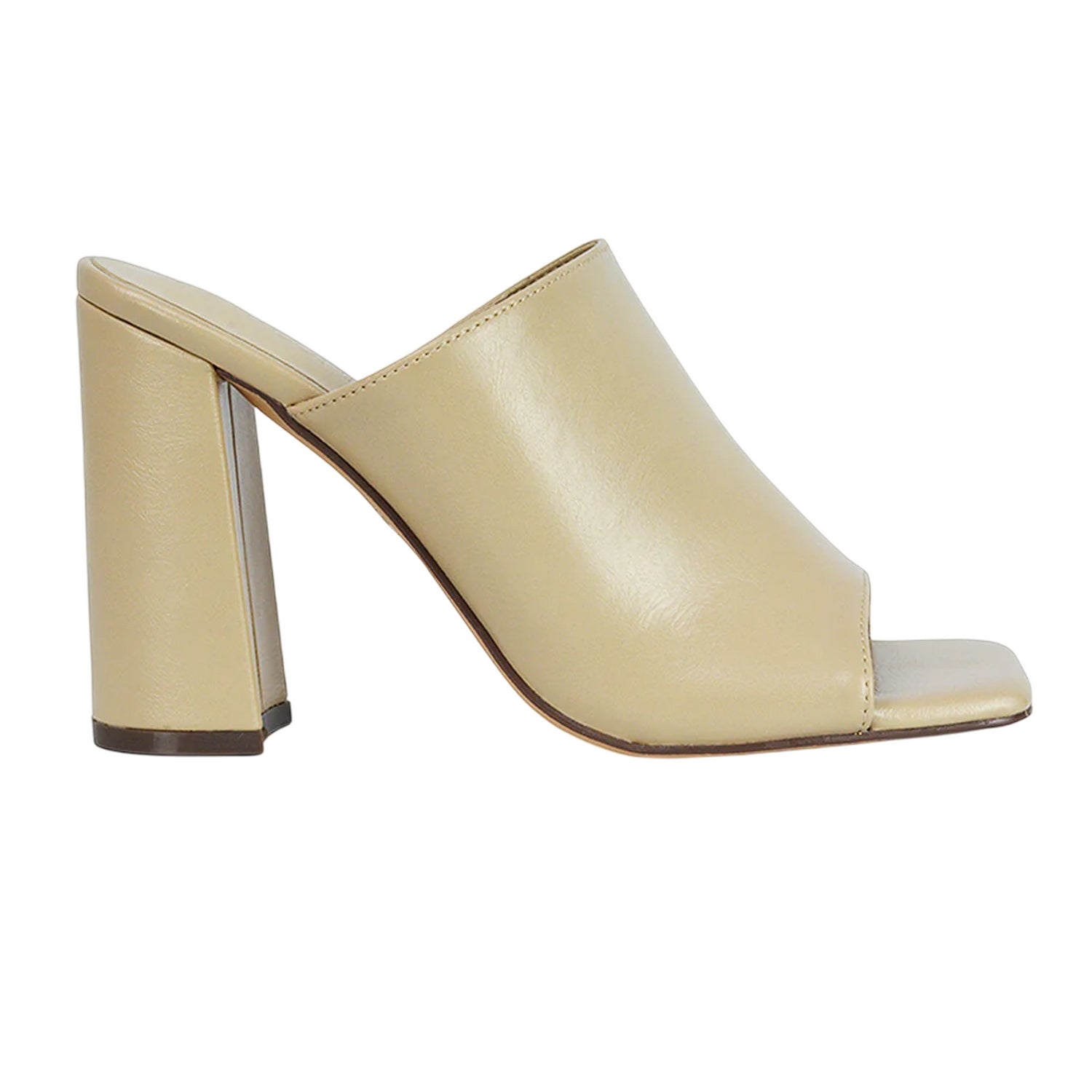 Nude - Side - XY London Womens-Ladies Square Toe High Block Heel Mule Sandals