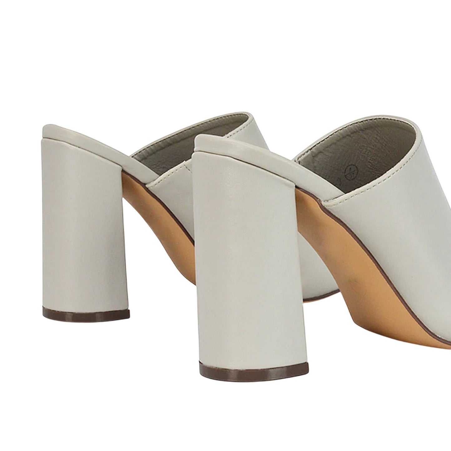 Stone - Back - XY London Womens-Ladies Square Toe High Block Heel Mule Sandals