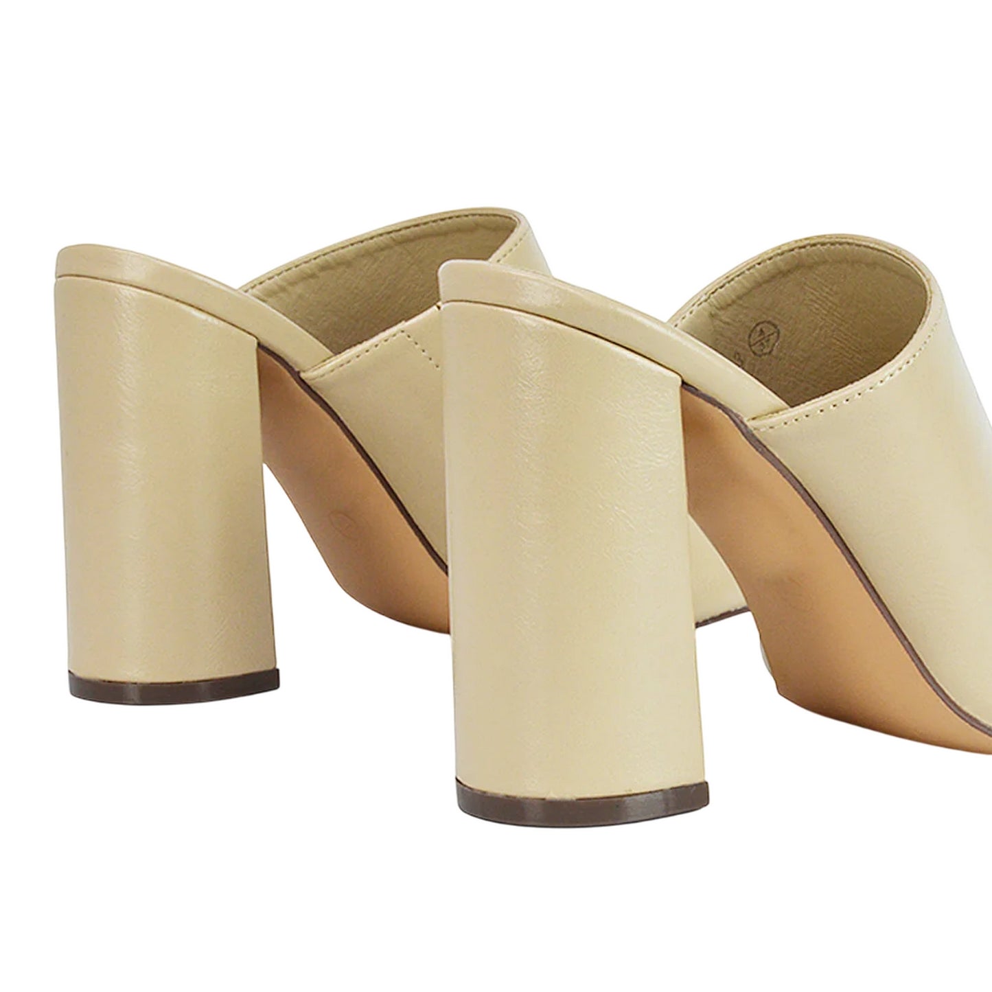 Nude - Back - XY London Womens-Ladies Square Toe High Block Heel Mule Sandals