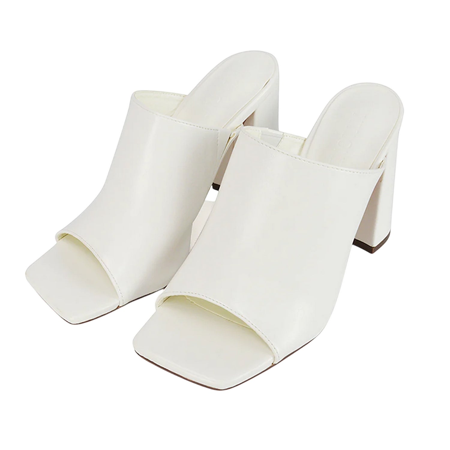 White - Lifestyle - XY London Womens-Ladies Square Toe High Block Heel Mule Sandals