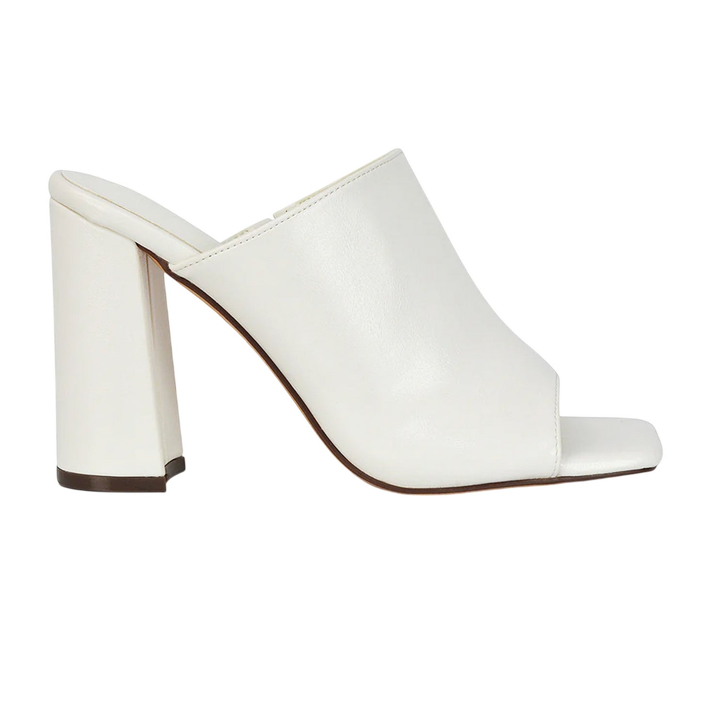 White - Side - XY London Womens-Ladies Square Toe High Block Heel Mule Sandals