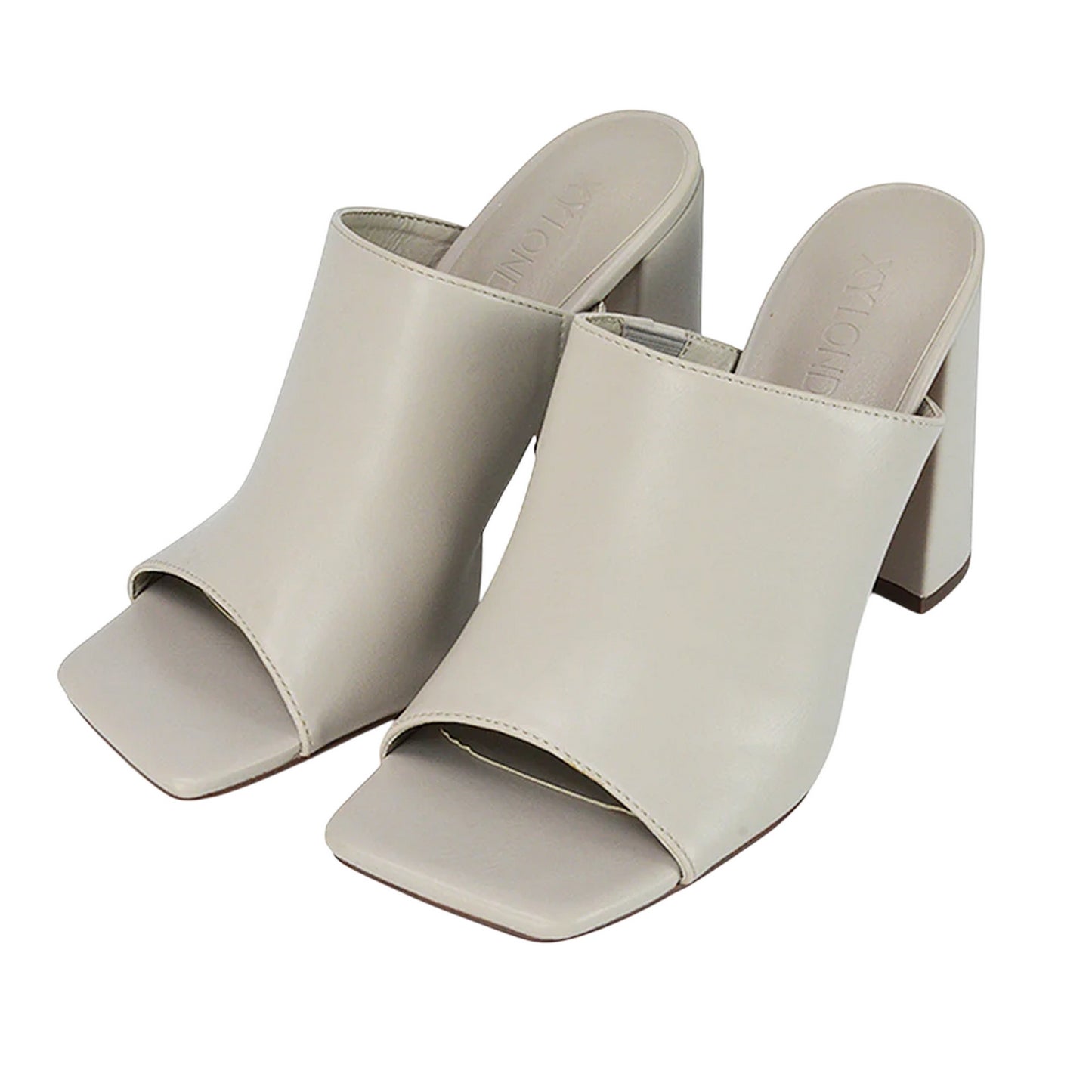 Stone - Lifestyle - XY London Womens-Ladies Square Toe High Block Heel Mule Sandals