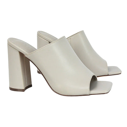 Stone - Front - XY London Womens-Ladies Square Toe High Block Heel Mule Sandals