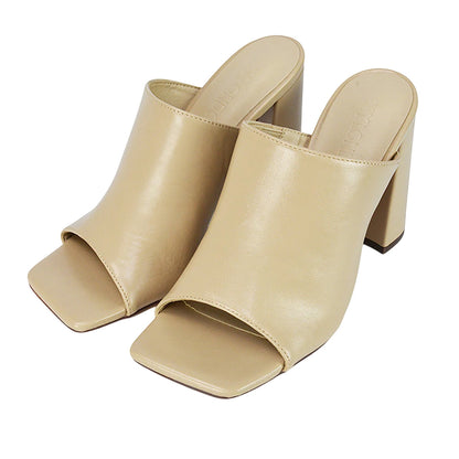 Nude - Lifestyle - XY London Womens-Ladies Square Toe High Block Heel Mule Sandals