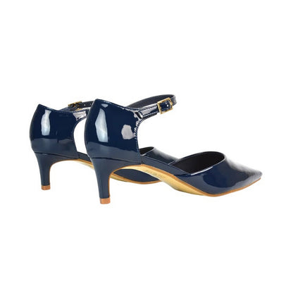 Navy - Back - XY London Womens-Ladies Kacey Patent Ankle Strap Low Kitten Heel Sandals