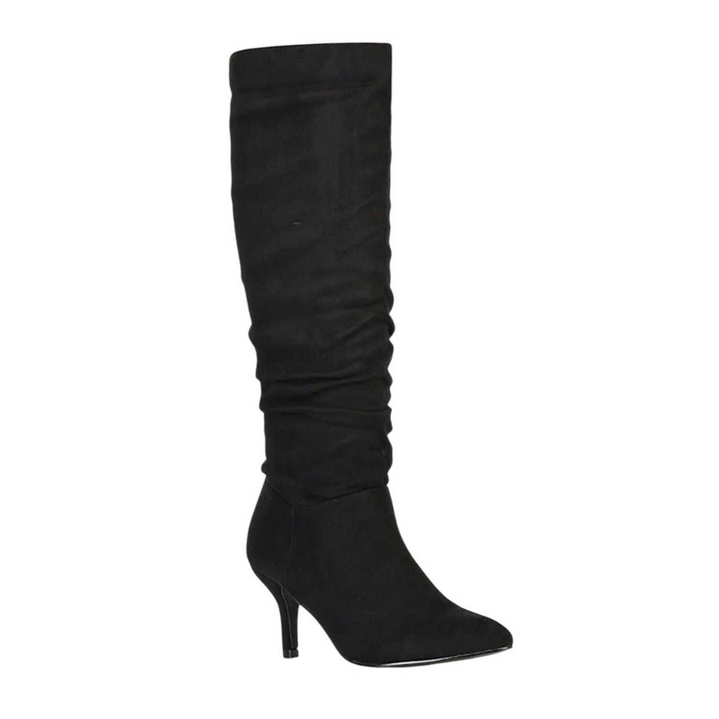 True Black - Lifestyle - XY London Womens-Ladies Sian Ruched Pointed Mid Stiletto Knee-High Boots