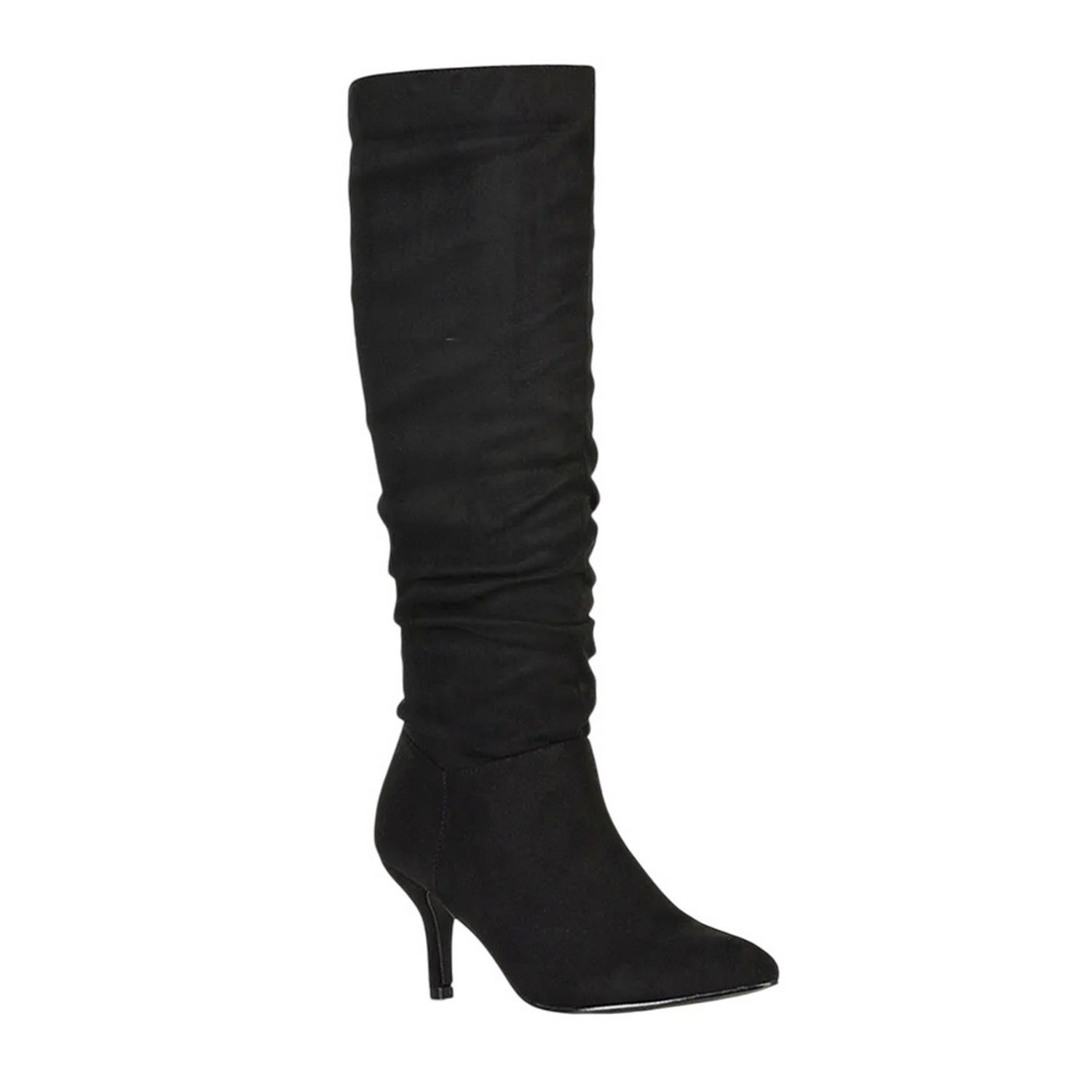 True Black - Lifestyle - XY London Womens-Ladies Sian Ruched Pointed Mid Stiletto Knee-High Boots