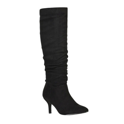 True Black - Lifestyle - XY London Womens-Ladies Sian Ruched Pointed Mid Stiletto Knee-High Boots
