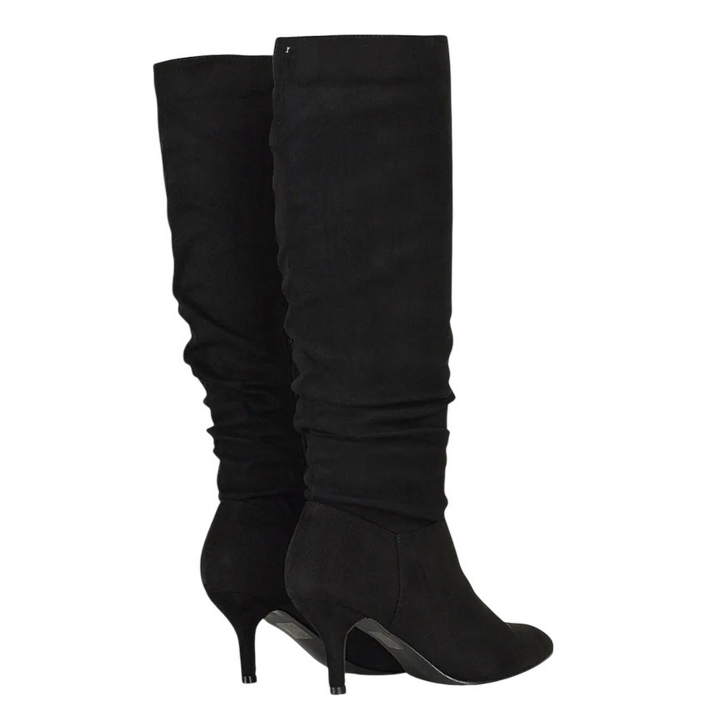 True Black - Back - XY London Womens-Ladies Sian Ruched Pointed Mid Stiletto Knee-High Boots