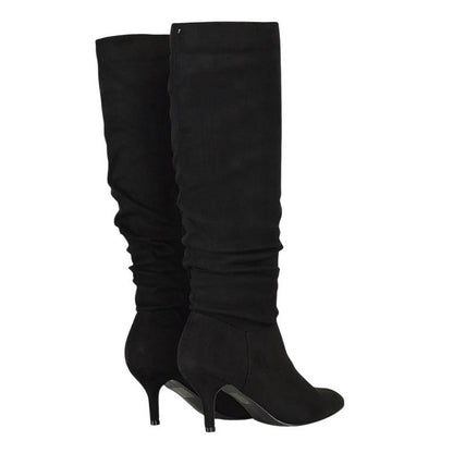 True Black - Back - XY London Womens-Ladies Sian Ruched Pointed Mid Stiletto Knee-High Boots