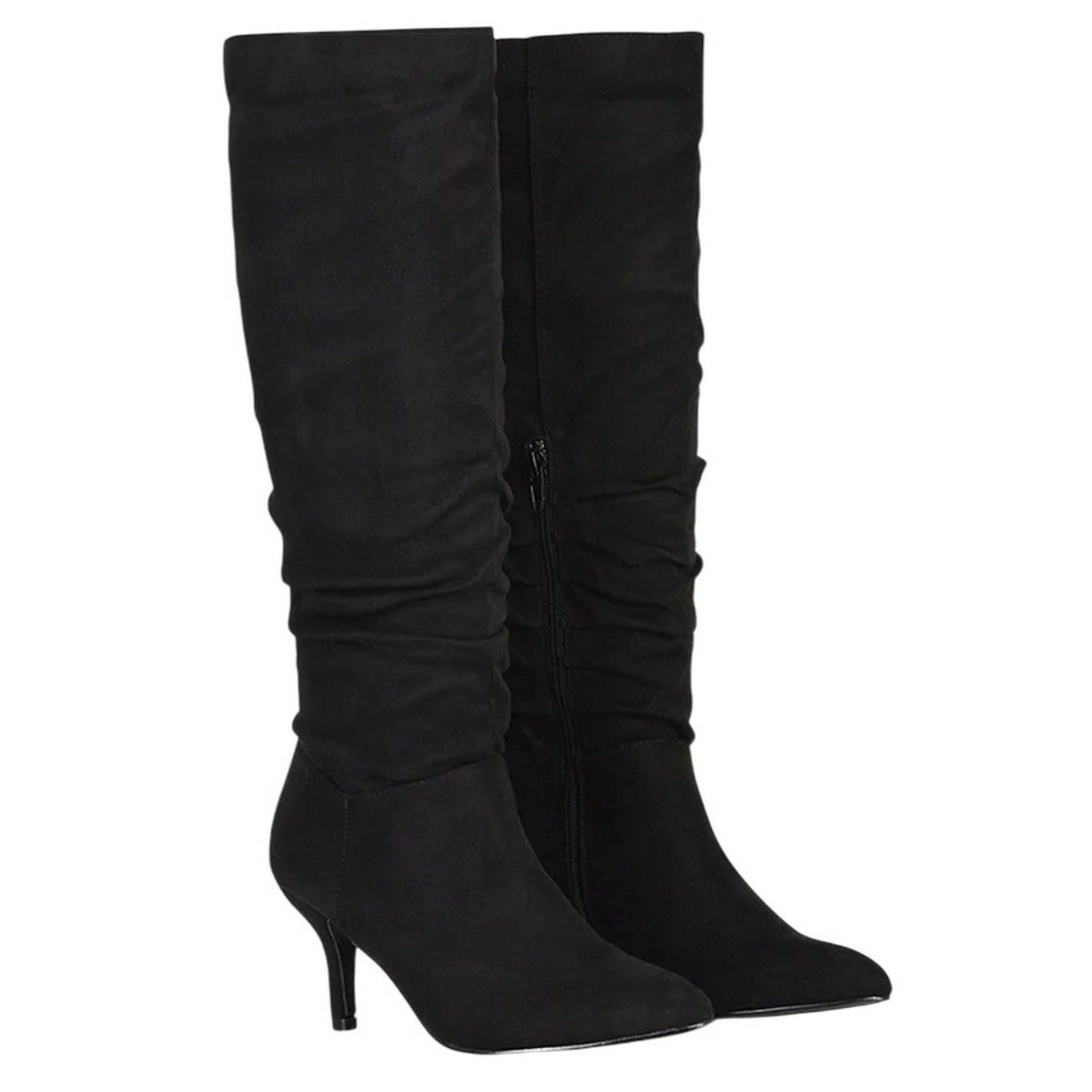 True Black - Front - XY London Womens-Ladies Sian Ruched Pointed Mid Stiletto Knee-High Boots